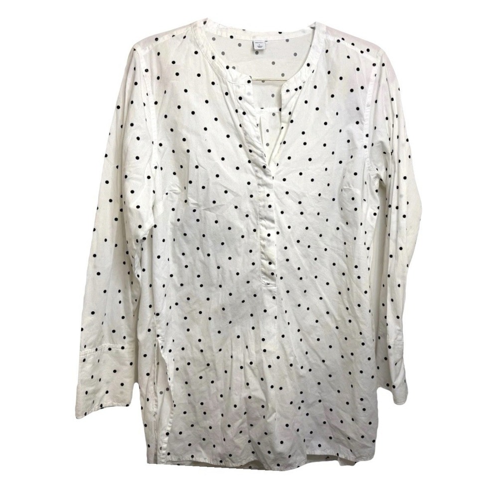 Old Navy Tunic Blouse Womens Size Large White Polka Dot Long Sleeve V Neck
